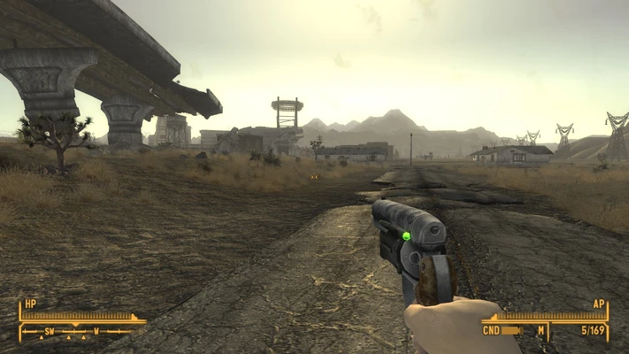 That Gun pointed nowhere in particular, wandering the wasteland.